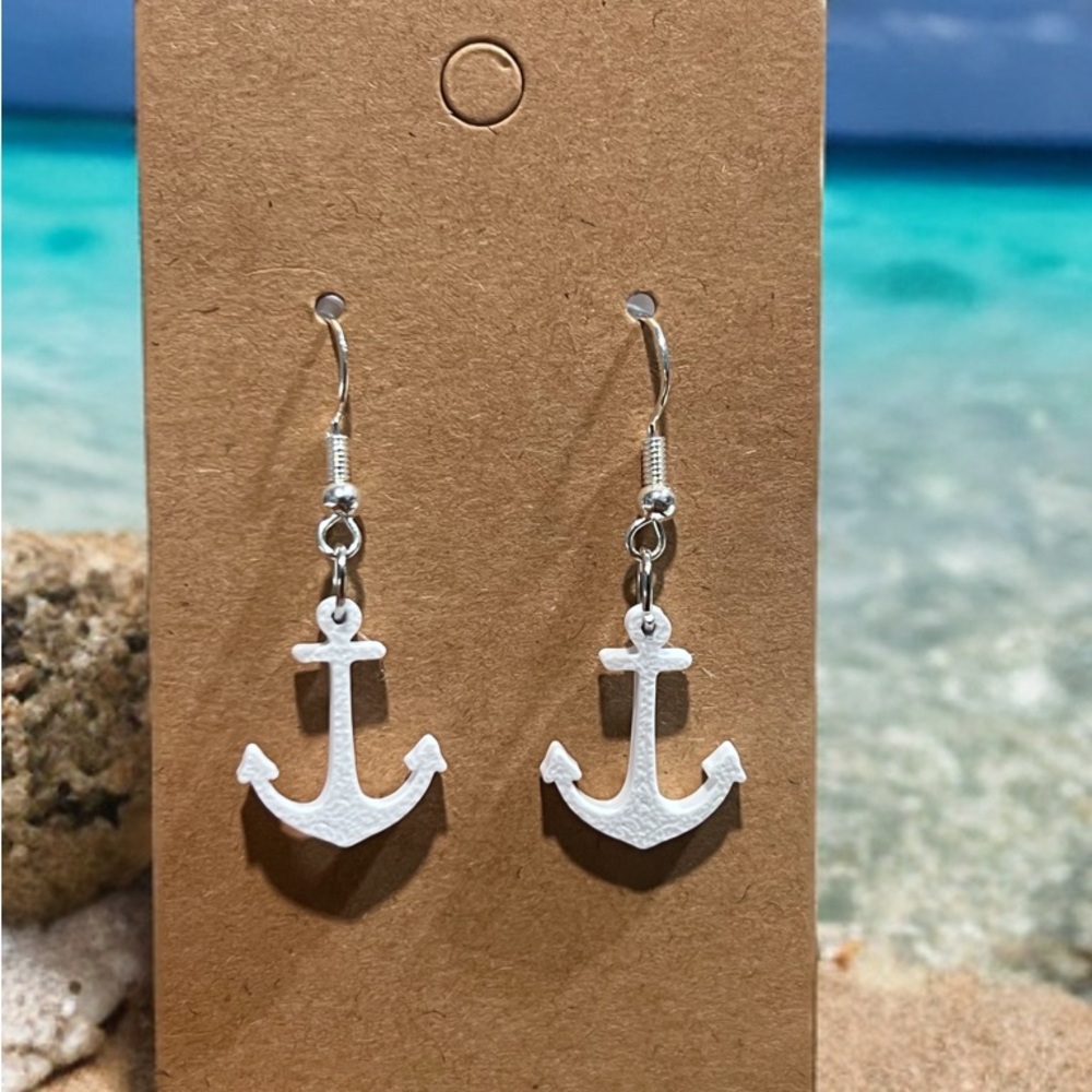 White anchor earrings